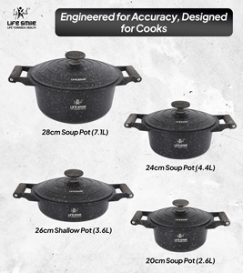 Juego de Utensilios de Cocina Antiadherentes de Granito y Titanio de Lujo con Asas de Baquelita Resistentes al Calor, Tapa Metálica Ahorradora de Energía, Base Apta para Inducción - Product Image 2