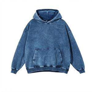 Vente en gros de sweats à capuche de haute qualité en coton 100% lavé à l'acide, série High Street, décontractés, pour hommes, à capuche, unis, avec logo personnalisé - Product Image 2