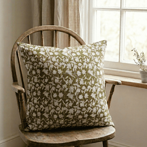 Housse de coussin carrée 20x20 en coton imprimé à la main motif feuille botanique, aspect rustique, inspiration naturelle, pour décoration de chaise - Product Image 3