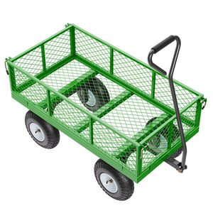 Carrello da Giardino in Acciaio Resistente da 400 kg, Carro Utilitario in Metallo Trainabile per Esterni con Pneumatici da 10 Pollici per Lavori in Giardino e Campeggio - Product Image 1