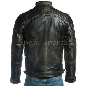 OEM Manufacturer Wholesale Men Leather <b>Jacket</b> Solid Pattern Classic Real Genuine Leather <b>Biker</b> Leather <b>Jacket</b> - Product Image 4