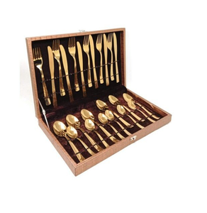 Cuchara de postre de latón de lujo, brillante y pulida, 24 piezas, caja de embalaje roja, diseño moderno. - Product Image 1