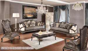 Conjunto de sofás de 5 plazas estilo victoriano para sala de estar, juego de sofás estilo antiguo y pulido, Estilo clásico - Product Image 2