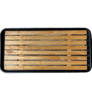 Support en bois d'acacia naturel à un seul niveau au design vintage, avec plateau pour 3 paires de bottes en caoutchouc et insert amovible en fibre de coco tressée, servant de tapis anti-boue et de rangement pour chaussures - Product Image 2