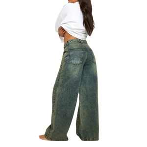 Jean en denim pour femme, coupe large, taille haute, respirant, style vintage, avec logo personnalisé, idéal pour l'été et le quotidien - Product Image 2