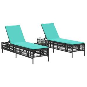 Chaise longue de patio extra longue en rotin PE noir avec structure en acier thermolaqué, produit durable et élégant - Product Image 3