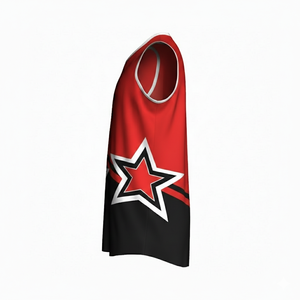 Camiseta de Baloncesto Personalizada Roja y Negra con Estampado de Estrellas, sin Mangas, Cuello en V, Sublimada, Ropa Deportiva para Hombre, para Todas las Temporadas, Corte Regular - Product Image 3
