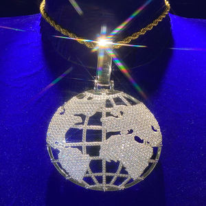 จี้แผนที่โลกสำหรับผู้ชายสุดเท่925เครื่องประดับฮิปฮอปเงินสเตอร์ลิงพร้อมเพชรปลูกในแล็บ VVS & การตั้งค่าไมโครปู - Product Image 1