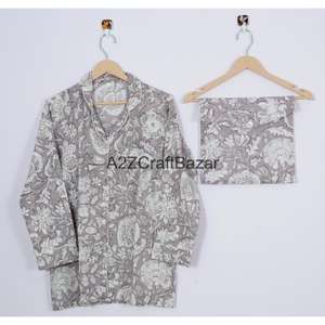 Ensemble de pyjamas pour femmes 100% coton, toutes saisons, col en V, manches longues, motif floral, doux, respirant, séchage rapide, luxueux, confortable - Product Image 3