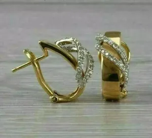 Pendientes de Aro de Moissanita, Plata de Ley 925, Chapados en Oro, Diseño Clásico de Una Hilera de Diamantes, Joyería para Mujer - Product Image 2