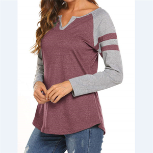 T-shirt pour femmes, vêtements d'été, t-shirts multicolores en coton à manches longues, t-shirts décontractés pour femmes, col rond, t-shirt patchwork - Product Image 2