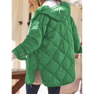 Women's Green Hooded <b>Waterproof</b> Windproof Puffer Jacket <b>Full</b> Sleeve Zipper Closure Long <b>Length</b> Winter Warm Outerwear Solid Color - Product Image 2