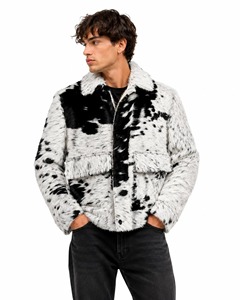 Chaqueta de Cuero Genuino de Piel de Vaca para Hombre, con Pelo, Estampado de Vaca Blanca y Negra, Pelo Largo, Estilo Camionero Western, Abrigo Vintage - Product Image 1