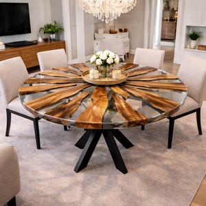 Mesa de Centro Redonda de Resina Ecológica de Lujo con Tapa de Vidrio, Mesa Moderna Hecha a Mano para Hogar u Hotel - Product Image 1