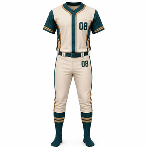 Conjunto de Uniforme de Béisbol para Hombre, Color Crema y Verde, Manga Corta, Cierre de Botones, Transpirable, Pantalones de Jersey de Poliéster con Nombre y Número - Product Image 2