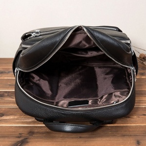 Custom Logo Pebbled <b>Black</b> Leather <b>Backpack</b> Diagonal Zipper Waterproof Laptop Daypack Travel Business <b>School</b> Bookbags - Product Image 6