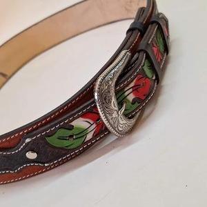 2026 Arrival Luxury Western Full Grain Beaded <b>Leather</b> <b>Tooled</b> Belt Hand Carved Leaf Pattern With Buckle Custom - Product Image 5