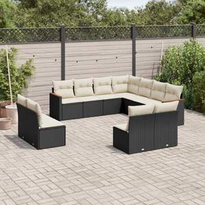 Ensemble de canapés de jardin en rotin moderne noir et crème, mobilier d'extérieur résistant aux UV, rotin PE, coussins en mousse haute densité, contemporain - Product Image 3