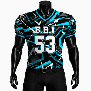 B.B. personnalisé Maillot de football américain INDUSTRY blanc, rouge et noir à motif géométrique, imprimé par sublimation, col en V, manches courtes, anti-humidité - Product Image 5