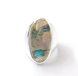 Simple 925 Silver <b>Labradorite</b> Gemstone <b>Ring</b> Smooth Polished Frame Heavy Silver Band Daily Wear Jewelry Wholesale - Product Image 3