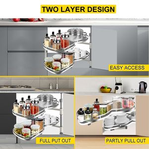 Meuble de rangement de cuisine à 2 niveaux avec plateau pivotant pour coin aveugle, 36 pouces, fermeture douce, organisateur de placard Cloud Blind - Product Image 3