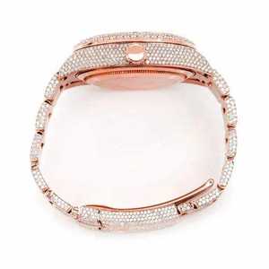 Rose Gold Two Tone <b>Quartz</b> <b>Watch</b> For <b>Men</b> Stainless Steel Stone Setting Bracelet Business Dress Wrist <b>Watch</b> - Product Image 4