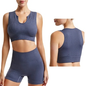 Pantalones cortos de Yoga, conjunto deportivo sin costuras, 2 uds., traje de Yoga para mujer, sujetador de Fitness con pantalones cortos de ciclismo, traje de entrenamiento elástico para gimnasio, ropa deportiva - Product Image 1