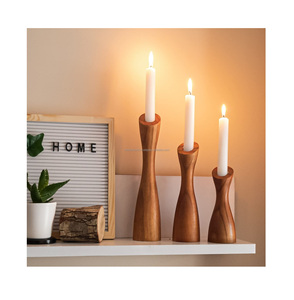 Portavelas de forma única Portavelas de madera de color marrón Iluminación Interior Portavelas de madera Hogar Villa Sala de estar - Product Image 1