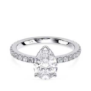 Bague de fiançailles en or blanc 14 carats avec halo de diamants de laboratoire taille poire de 1,20 carat, sertie pavé, bijoux de mariée - Product Image 1