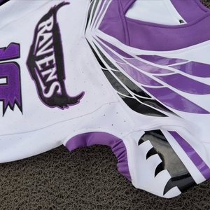 Conjunto de Uniforme de Fútbol Americano Juvenil Rexfit, Blanco y Morado Sublimado, Cuello en V, Manga Corta, Malla Transpirable para Niños - Product Image 4
