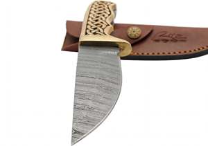 Handcrafted Damascus Steel Kitchen Utility Carving <b>Knife</b> Carved <b>Bone</b> <b>Handle</b> Sheath - Product Image 2