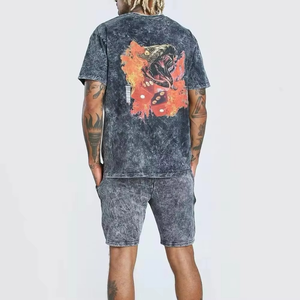 เสื้อยืดแขนสั้นและกางเกงขาสั้นผู้ชายผ้าฝ้าย ชุดเซ็ตคู่ ใส่สบาย ระบายอากาศได้ดี 100% ผ้าฝ้าย สีสันปรับแต่งได้ รับผลิตแบบ OEM สินค้ามาใหม่ ขายดี - Product Image 2