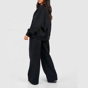 Ensemble de survêtement 2 pièces décontracté en coton pour femme, coupe ample oversize, en tissu éponge anti-boulochage, personnalisable avec logo, pour la vente en gros - Product Image 2