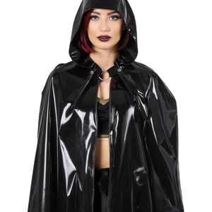 Capa con Capucha de Cuero Sintético Negro para Mujer con Detalle de Remaches, Disfraz de Lencería Sexy - Product Image 4