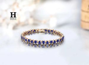 Bracelet tennis de luxe en saphir bleu en forme de cœur, bijoux fins en or jaune 18 carats pour femmes - Product Image 1
