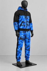Blue Black <b>Camouflage</b> <b>Tracksuit</b> Set Zip Up Hoodie Jogger Pants Breathable Quick Dry Casual Sportswear - Product Image 3