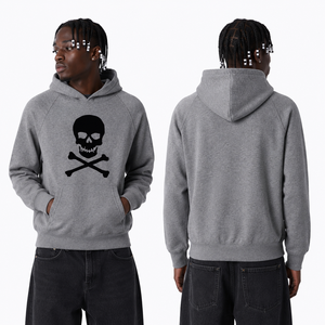 Wholesale Winter Raglan Hoodie Skull Crossbones Silk Screen Printing Grey 100% Cotton Fleece <b>Pullover</b> <b>Men</b> Gym Wear - Product Image 4