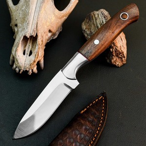 Couteau de chasse en acier inoxydable de 8,8 pouces, lame pleine longueur, manche en bois, lame fixe + étui - Product Image 1