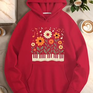 เสื้อฮู้ดลำลองของผู้หญิงองค์ประกอบดนตรีและดอกไม้ - Product Image 4