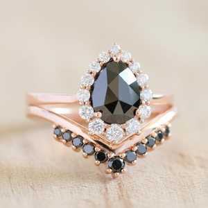 Black Moissanite Pear Cut Classic Teardrop Ring Set Rhodium Plated With 925 Silver Fine Royal Style For Lovers Or Party Jewelry - Product Image 1