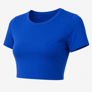 เสื้อครอปท็อปผู้หญิงขายส่ง ผ้าฝ้าย 100% เป็นมิตรกับสิ่งแวดล้อม ระบายอากาศได้ดี คอกลม แขนสั้น ทรงหลวม สวมใส่สบาย รับผลิตแบบ OEM พร้อมโลโก้และขนนก - Product Image 2