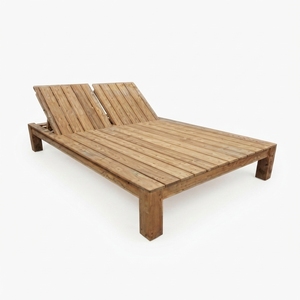 Tumbona Doble Moderna de Madera Maciza, Elegante Tumbona Reclinable de Teca para Exteriores, Muebles para Resort de Lujo, Diseño Artístico para el Borde de la Piscina - Product Image 1