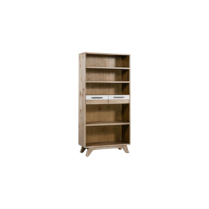 Mid Century Modern Tall Storage Cabinet With 2 Drawers, <b>Wooden</b> Bookshelf For Living Room, Home Office Furniture - Product Image 1