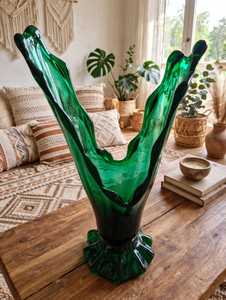 Jarrón de Vidrio Transparente Verde, Florero Decorativo Irregular, Recipiente para Flores, Decoración Artística para el Hogar, para Sala de Estar - Product Image 1