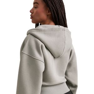 Custom <b>Women</b> <b>Fleece</b> Hoodie Light Beige Oversized Pullover Sweatshirt Long Sleeve Casual Streetwear Warm Soft Hooded <b>Top</b> OEM - Product Image 4