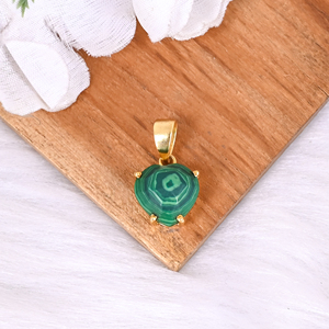 Synthetic Green Malachite Look <b>Heart</b> Pendant Gold Plated Brass Jewelry - Product Image 3