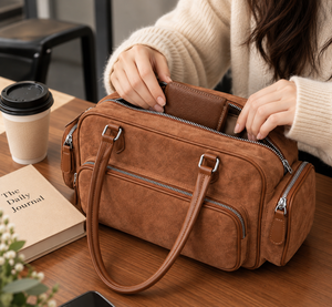 Bolso de Hombro de Gamuza para Mujer, Estilo Bowling, con Cierre y Correa Extraíble para Viajes Diarios - Product Image 2