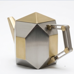 Modern Geometric <b>Stainless</b> <b>Steel</b> <b>Teapot</b> with Brass Accents and Heat Resisting Design - Product Image 3