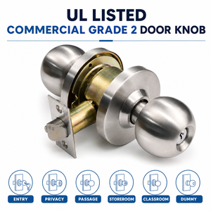 Grade 2 Commercial Duty Cylindrical <strong>Door</strong> <strong>Knob</strong> Lockset UL Rated Stainless Steel Entry Storeroom Privacy Ball <strong>Knob</strong> Lock - Product Image 2