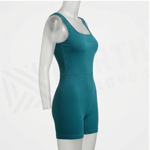 Combinaison de yoga sans manches à col carré côtelé North Approach, short taille haute, couleur unie, vêtements de sport sans couture - Product Image 3